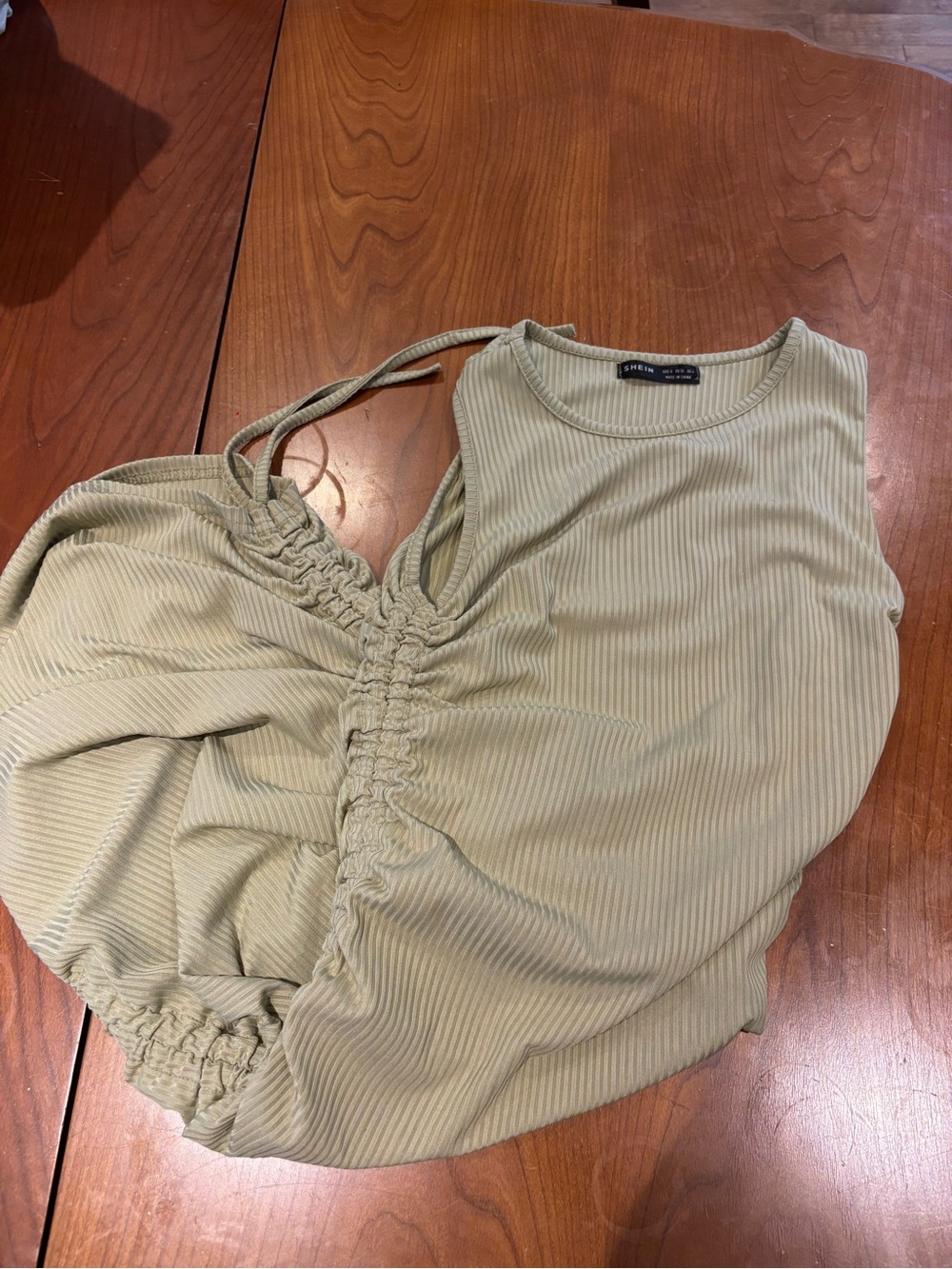 SHEIN Olive Sage Ribbed Ruched Tank Top